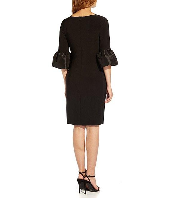 Adrianna Papell Stretch Boat Neck 3/4 Bell Sleeve Ruched Waist Sheath Dress Product Image