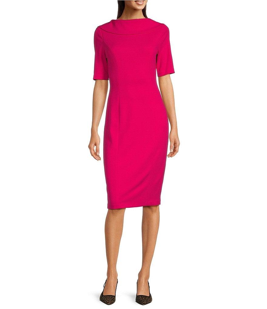 Adrianna Papell V-Back Foldover Collar Short Sleeve Sheath Dress Product Image