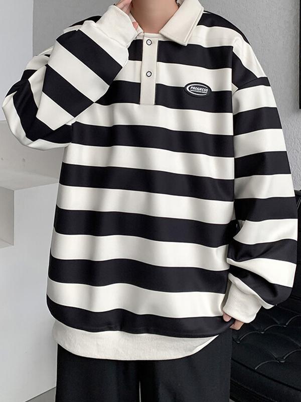 Men's Vintage Striped Shirt Neck Sweatshirt Product Image
