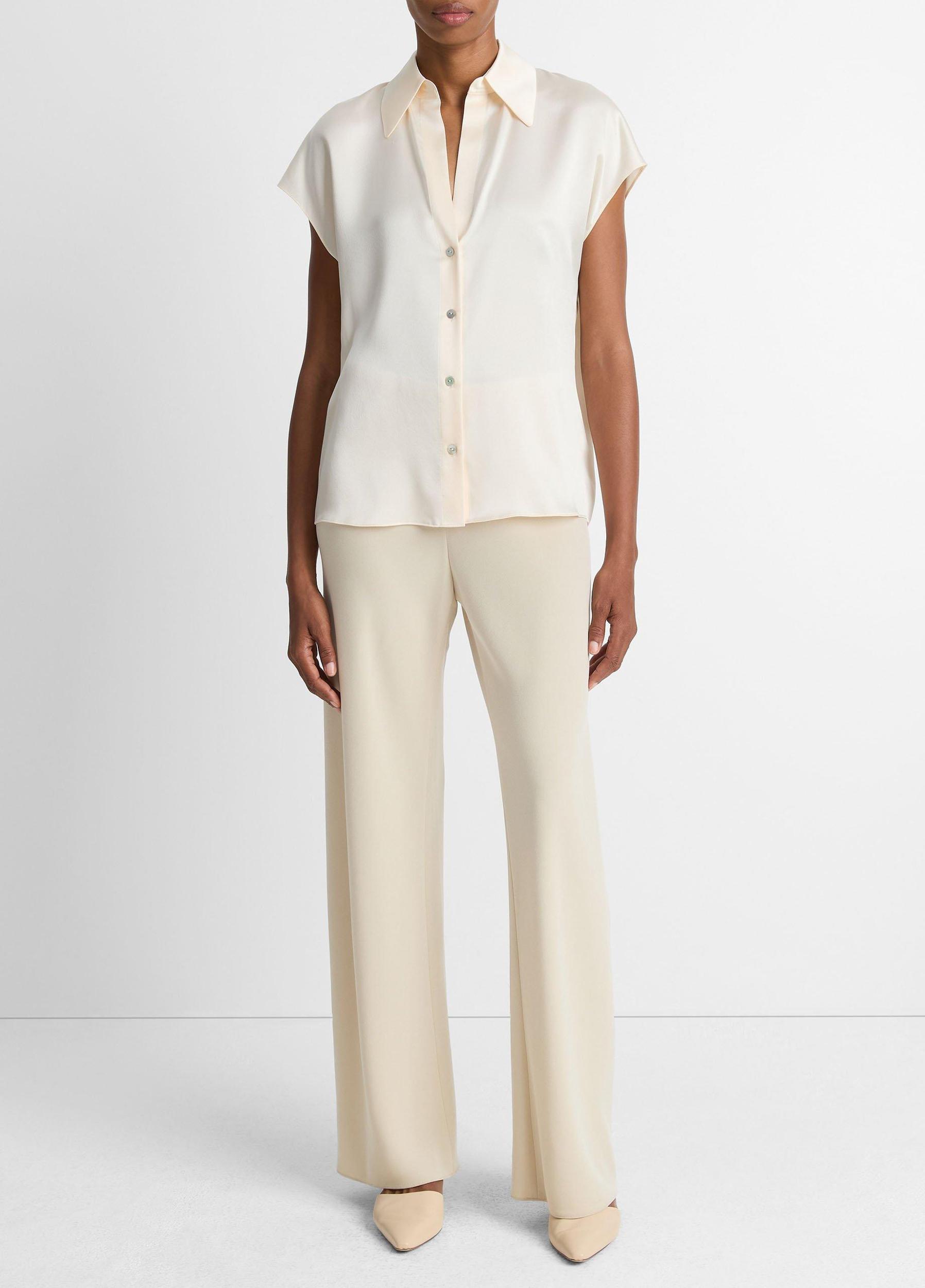 Silk Cap-Sleeve Ruched-Back Blouse Product Image