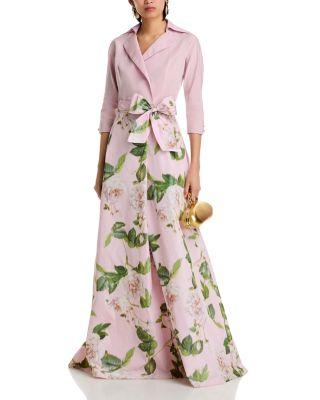 Taffeta Floral Print Shirt Dress Gown Product Image
