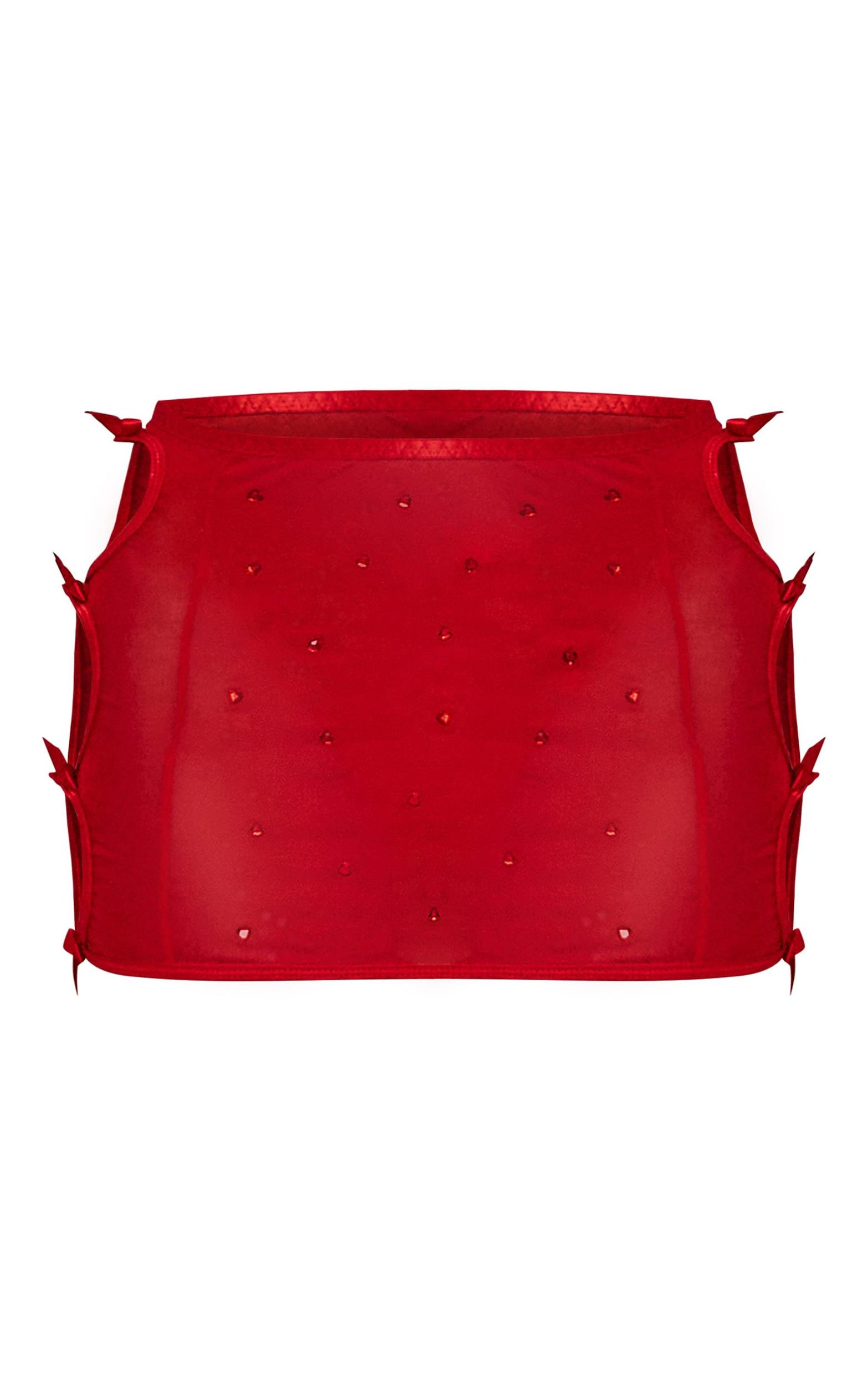 Red Mesh Diamante Heart Cut Out Lingerie Skirt Product Image