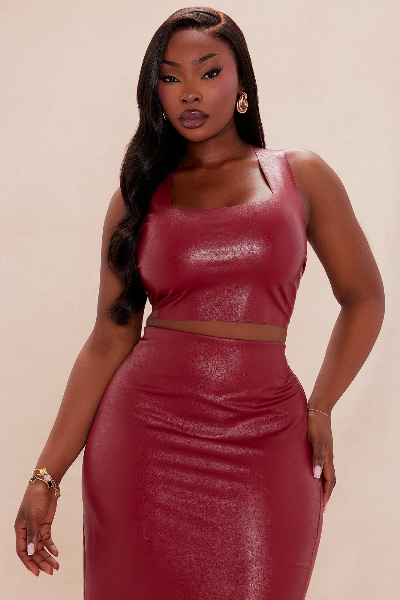 Zahara Faux Leather Top - Burgundy Female Product Image