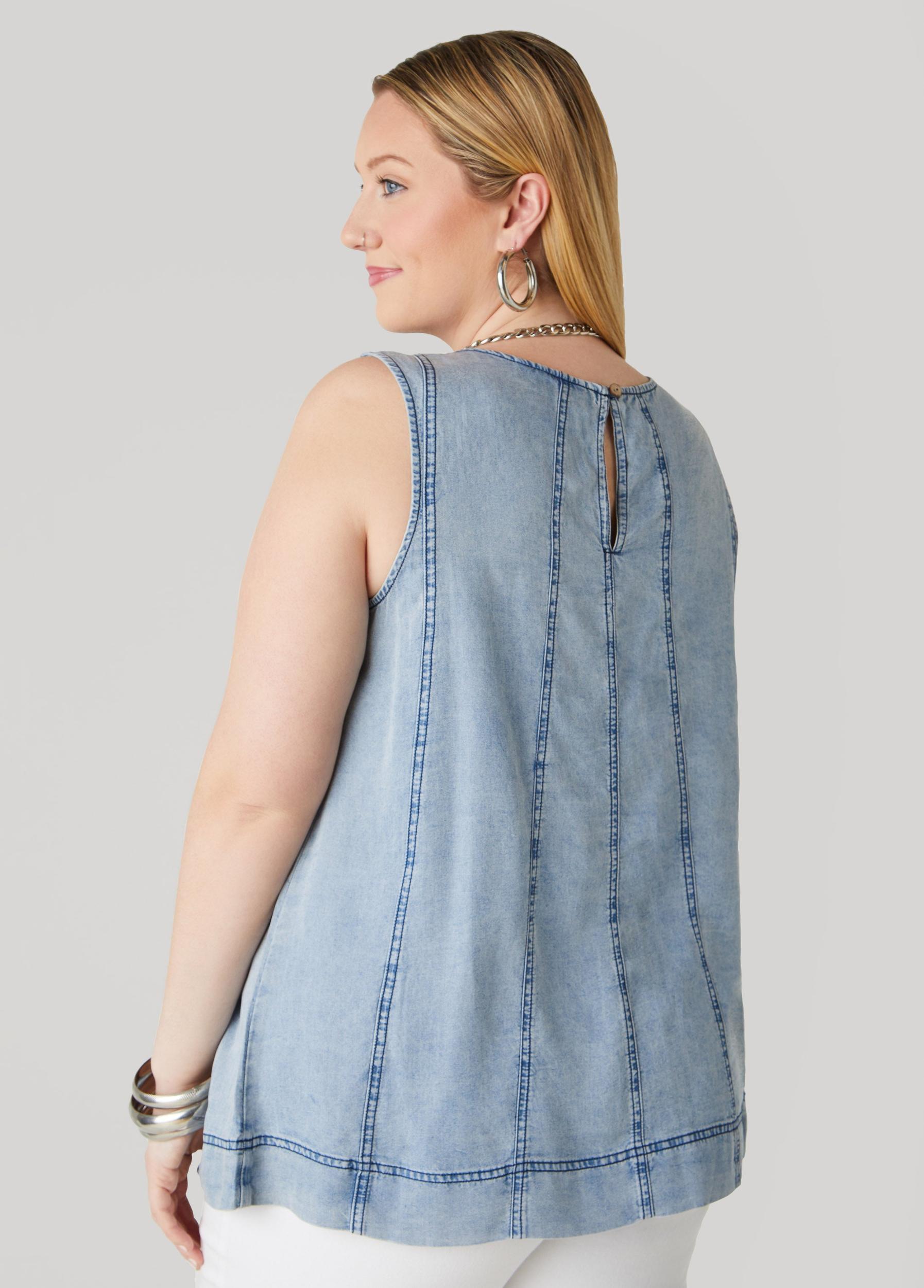 Plus Size Seamed Chambray Top Ashley Stewart Product Image