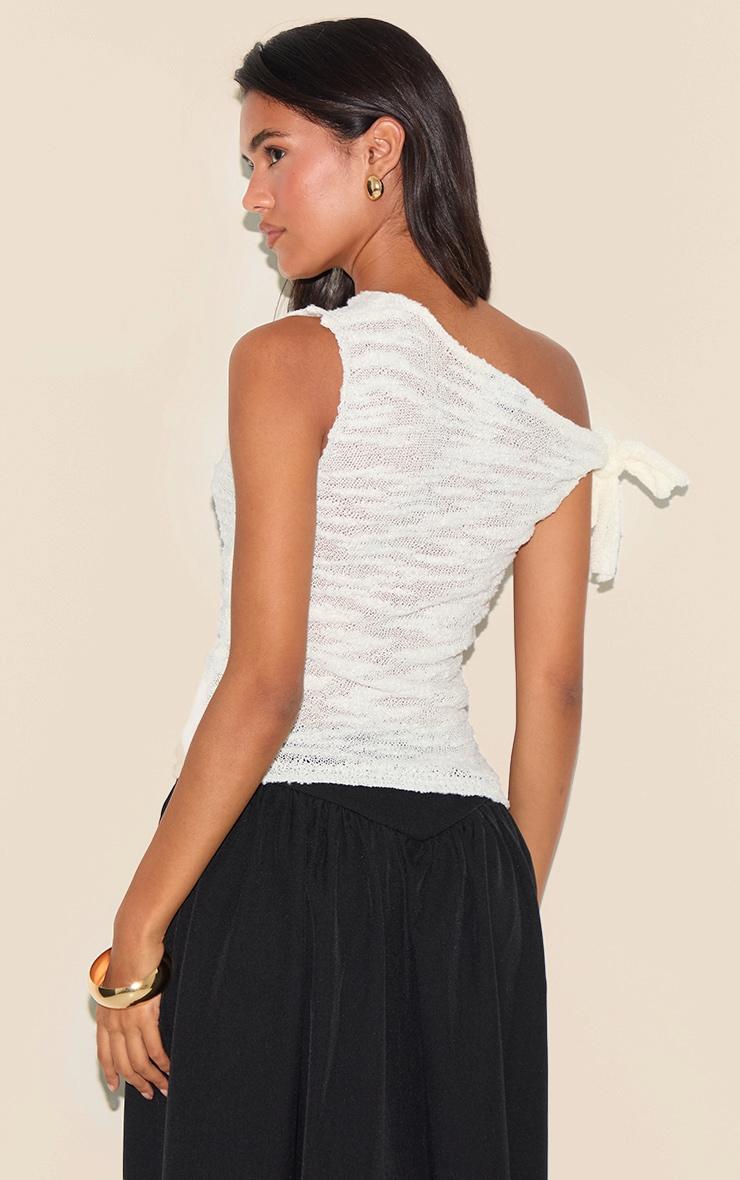 Ecru Sheer Bobble Crochet Asymmetric Tie Top Product Image