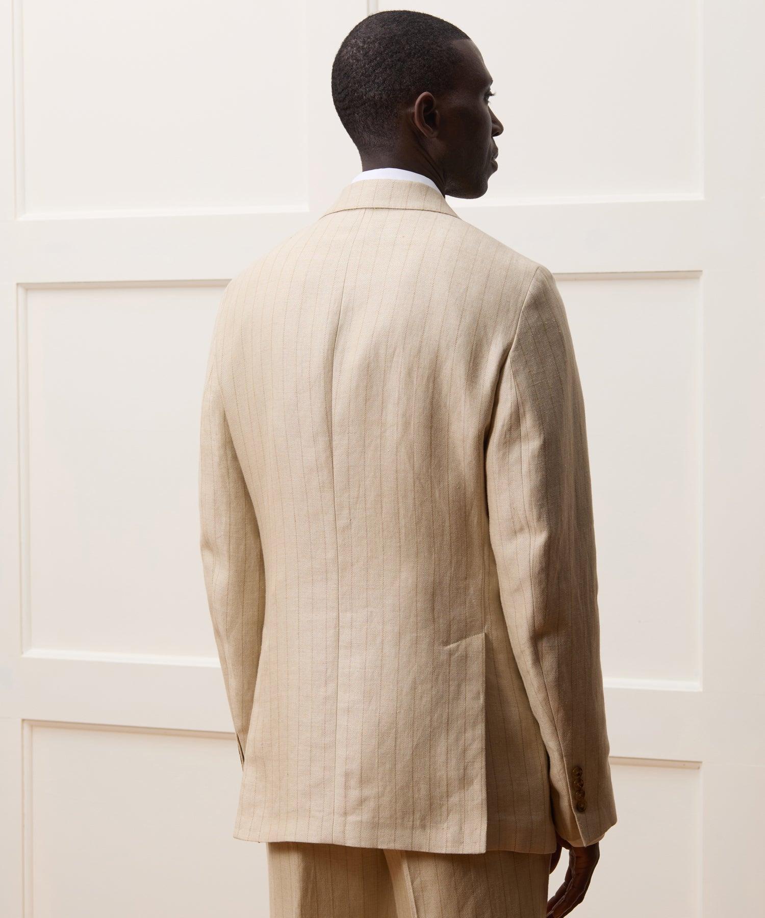 Italian Linen-Silk Sutton Jacket in Tan Pinstripe Product Image