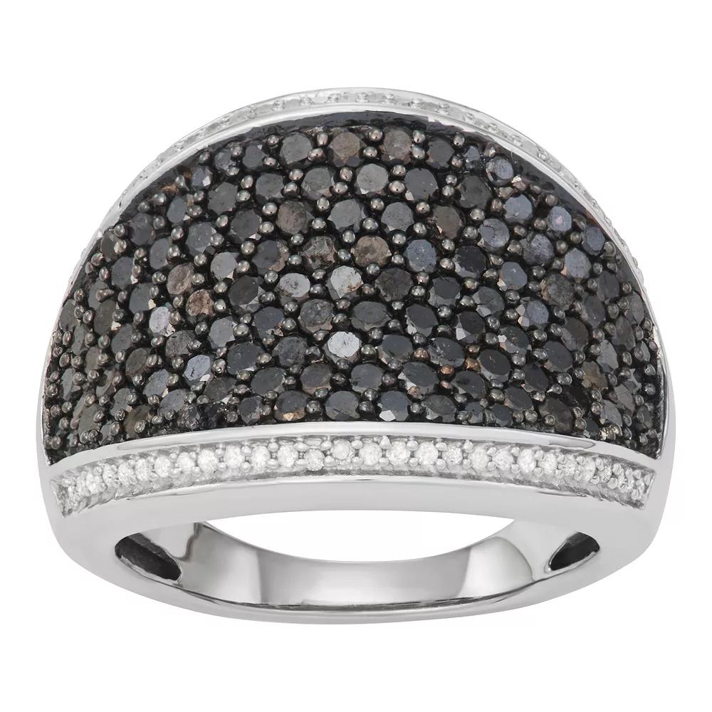 Jewelexcess Sterling Silver 2 Carat T.W. Black & White Diamond Concave Pave Ring, Women's, Size: 8 Product Image