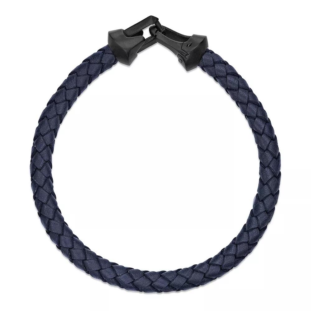 Men's LYNX Stainless Steel Blue Leather Bracelet, Size: 8.5" Product Image