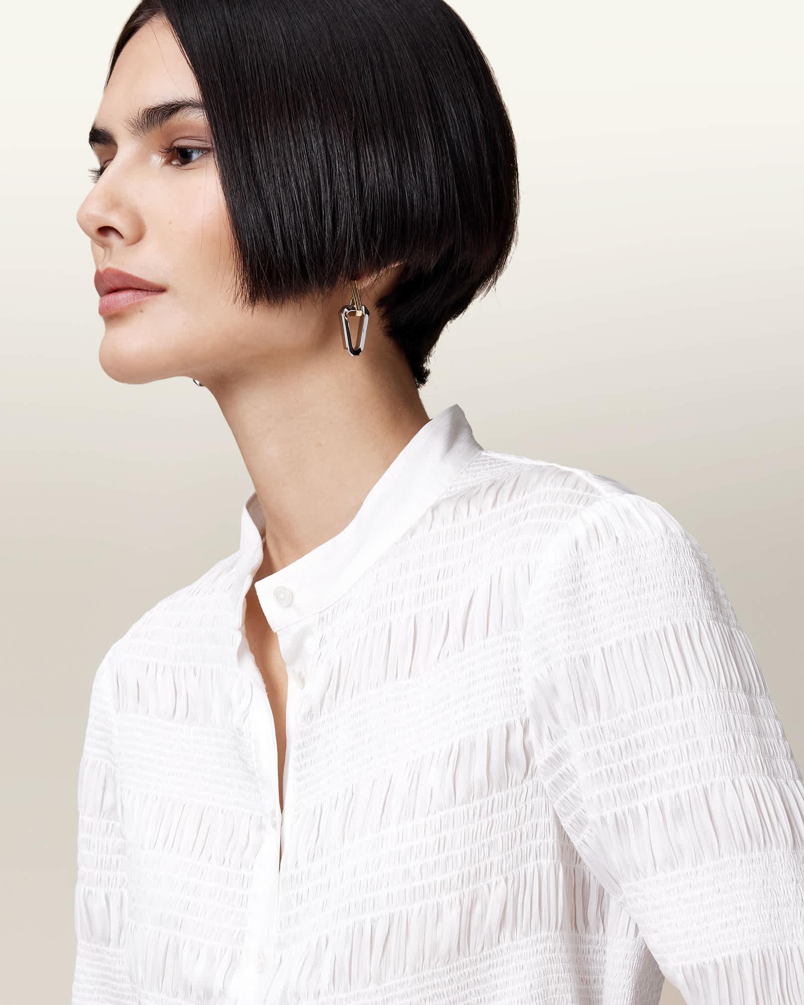 Meg Shirred Mini Shirt Dress Product Image