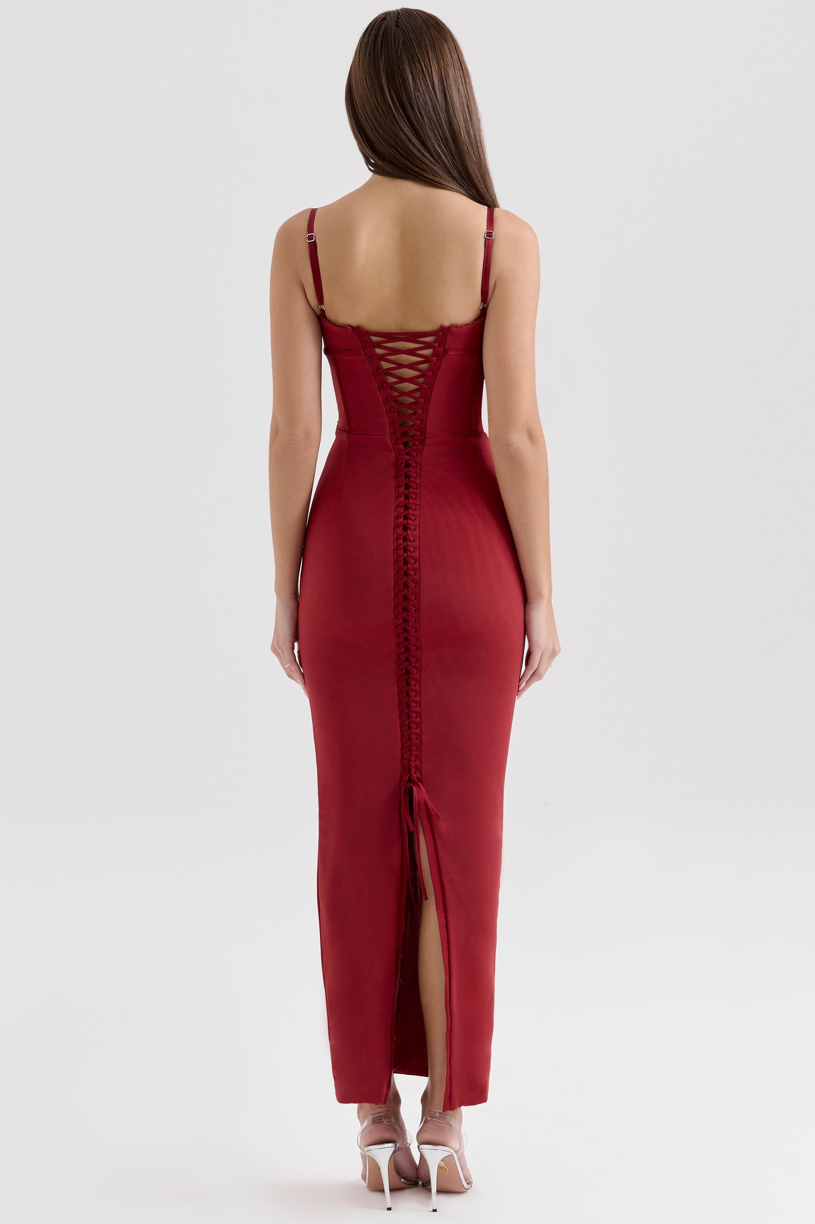 Romy  wine mesh bodycon maxi dress Product Image