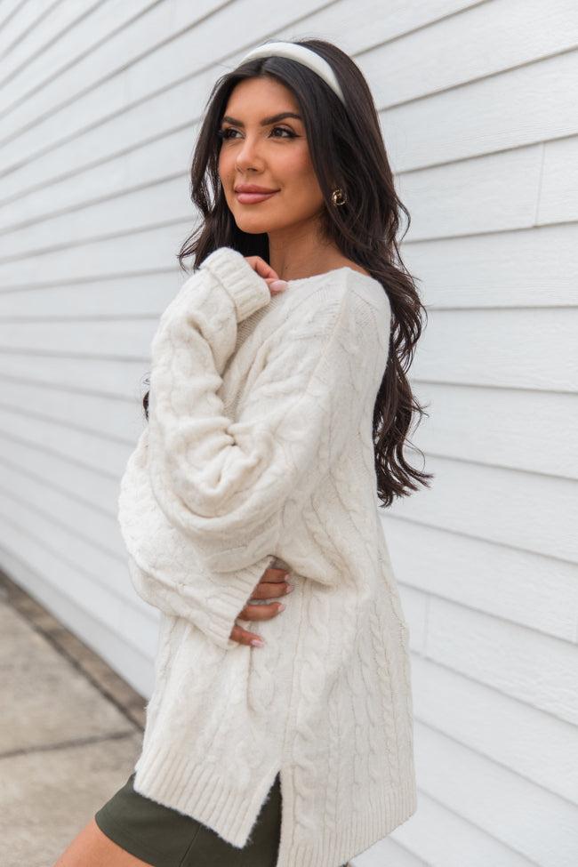 When You Call Ivory Oversized Cable Knit V-neck Sweater FINAL SALE Product Image