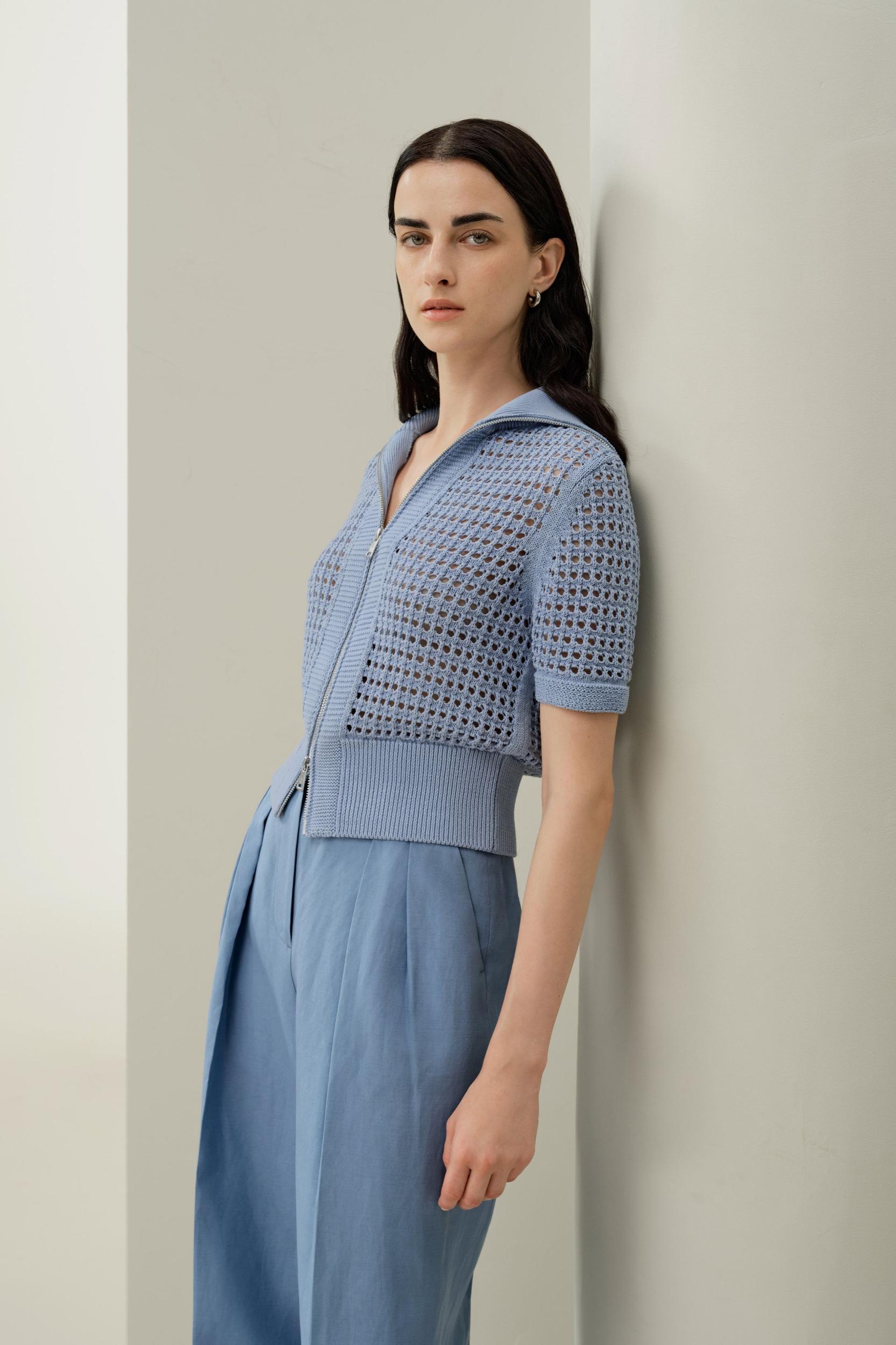 Toscana Pointelle Knit Double-Zip Cardigan Product Image