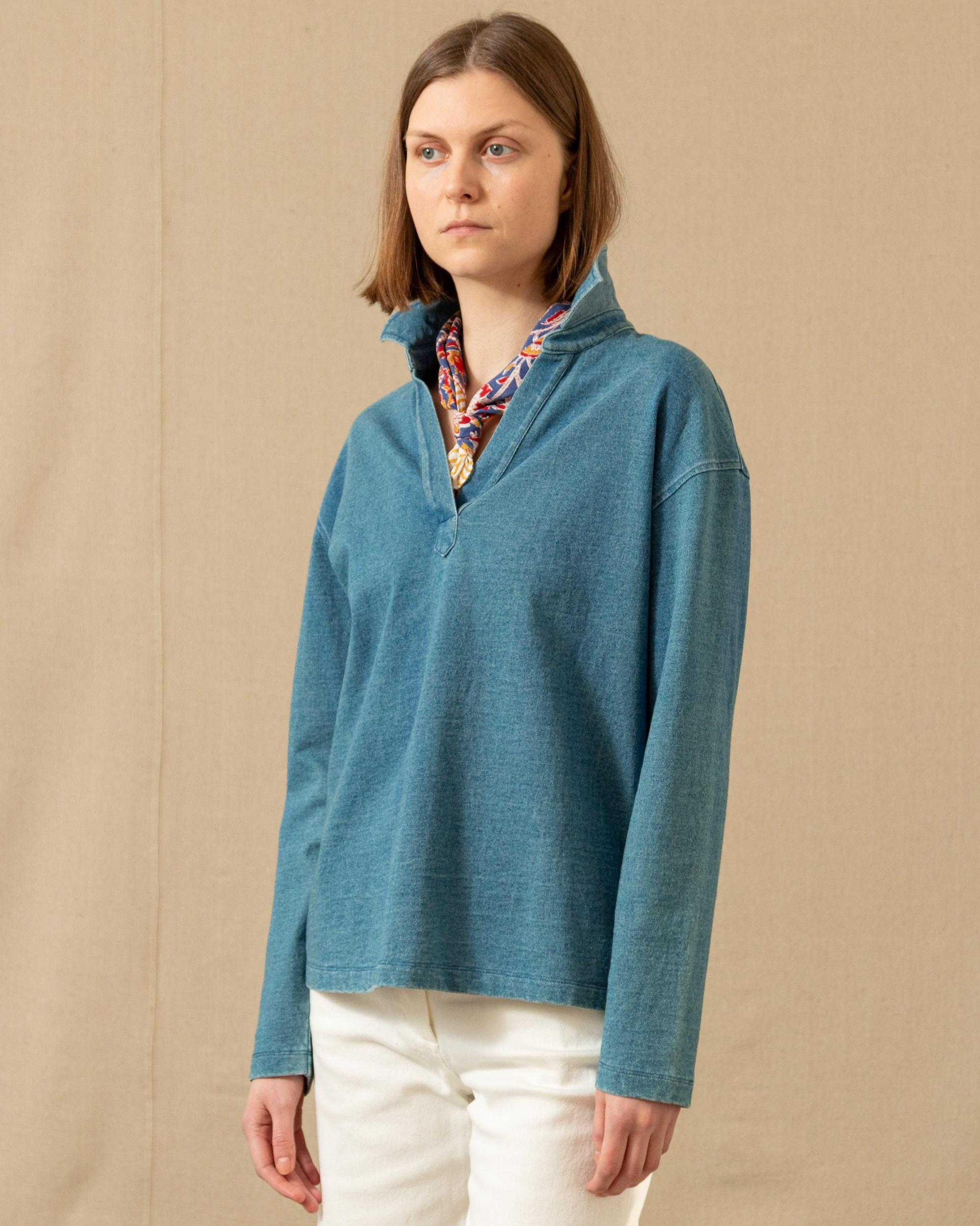 Indigo Inlet Pullover in Washed Indigo Jersey Product Image