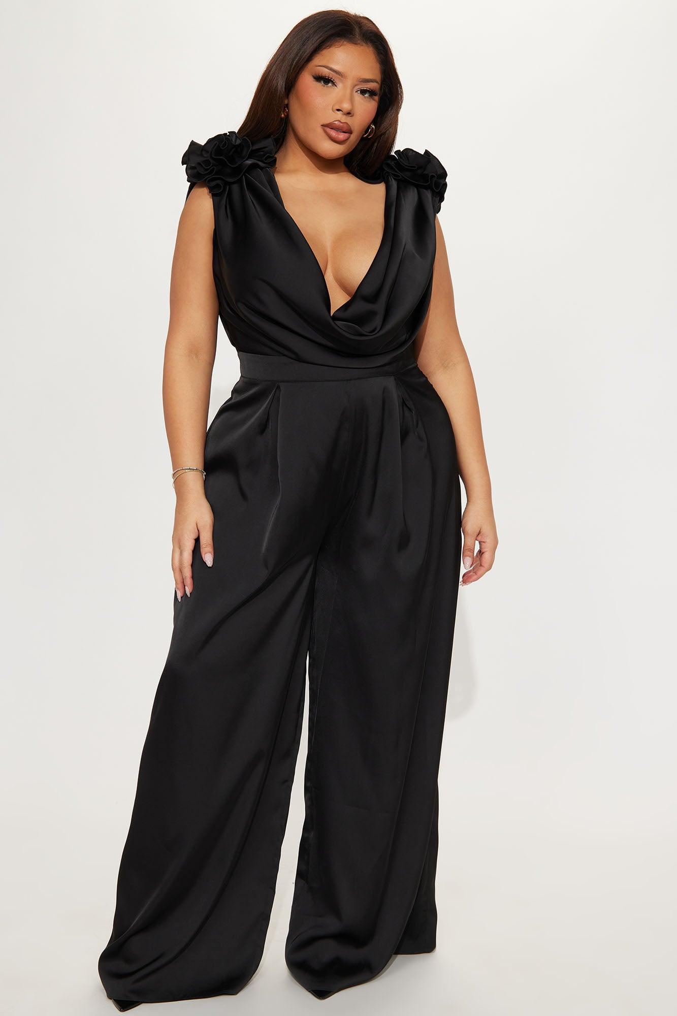 Buy Myself Flowers Satin Jumpsuit - Black Product Image