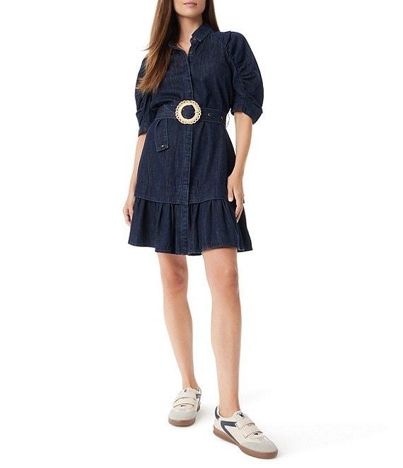 Sam Edelman Ferry Belted Banded Collar Neckline Short Sleeve Shirt Dress Product Image