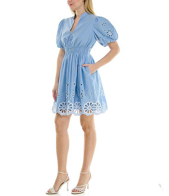 Moda Tara Short Sleeve V-Neck Eyelet Dress Product Image