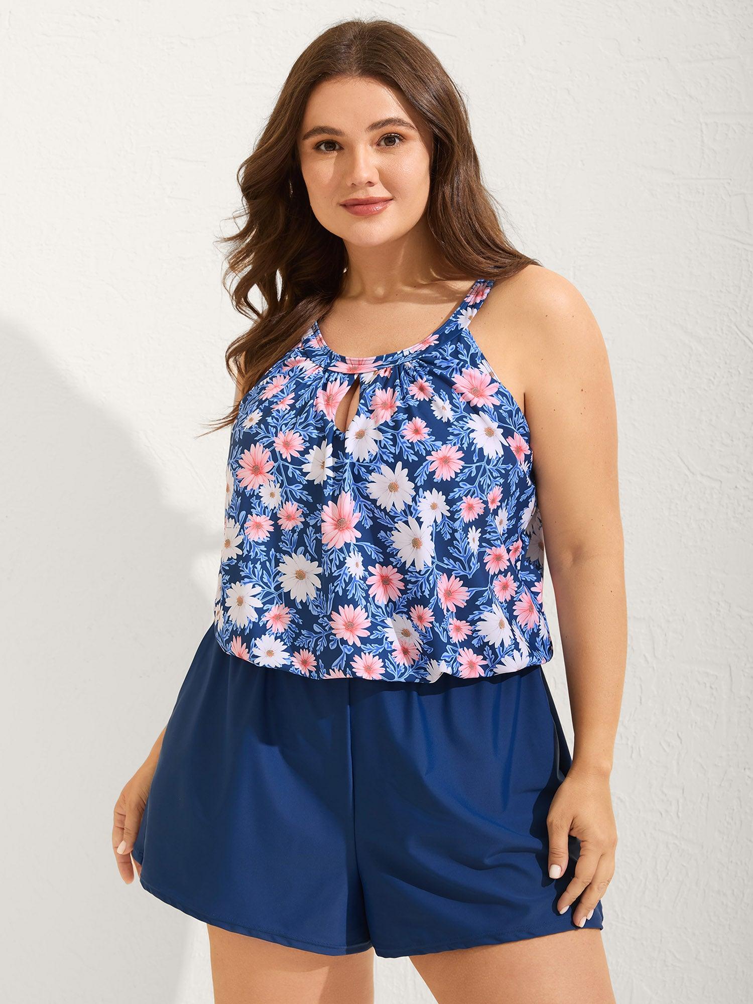 Floral Print Keyhole Pockets Swim Romper Female Product Image