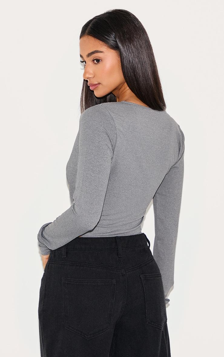 Petite Charcoal Slinky Long Sleeve Ruched Side Top Product Image