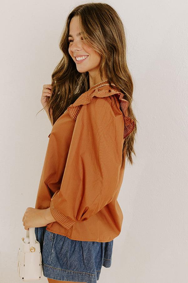 Chic Moment Ruffle Top in Camel Product Image