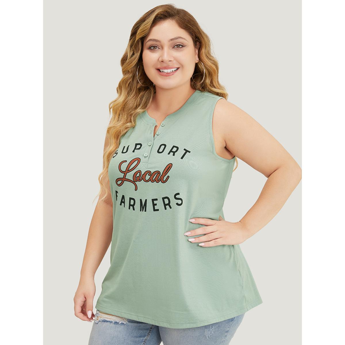 Plus Size Letter Print Button Up Graphic Sleeveless Tank Top Women Mint Casual Button Dailywear Tank Tops Camis BloomChic 30/6X Product Image