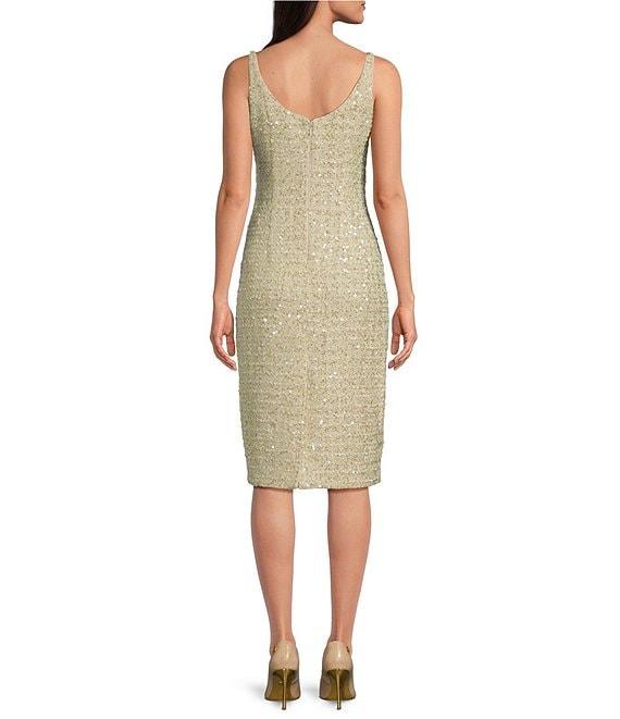 Donna Karan Coordinating Sequin Tweed Boat Neck Sleeveless Sheath Dress Product Image