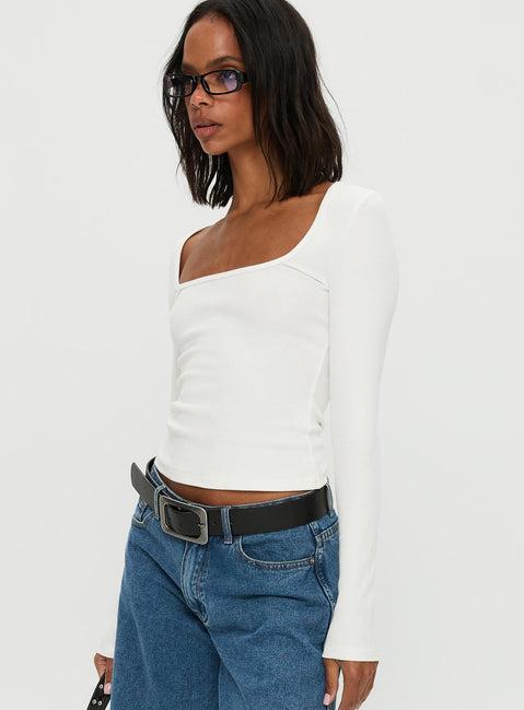 Baseline Rib Long Sleeve Top White Product Image