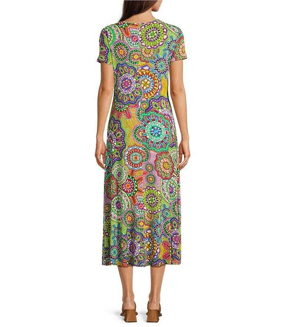 JOHNNY WAS The Janie Favorite Bamboo Knit Napperon Print Crew Neck Short Sleeve Sheath Midi Dress Product Image