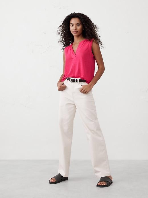 Linen-Blend Split-Neck Tank Product Image