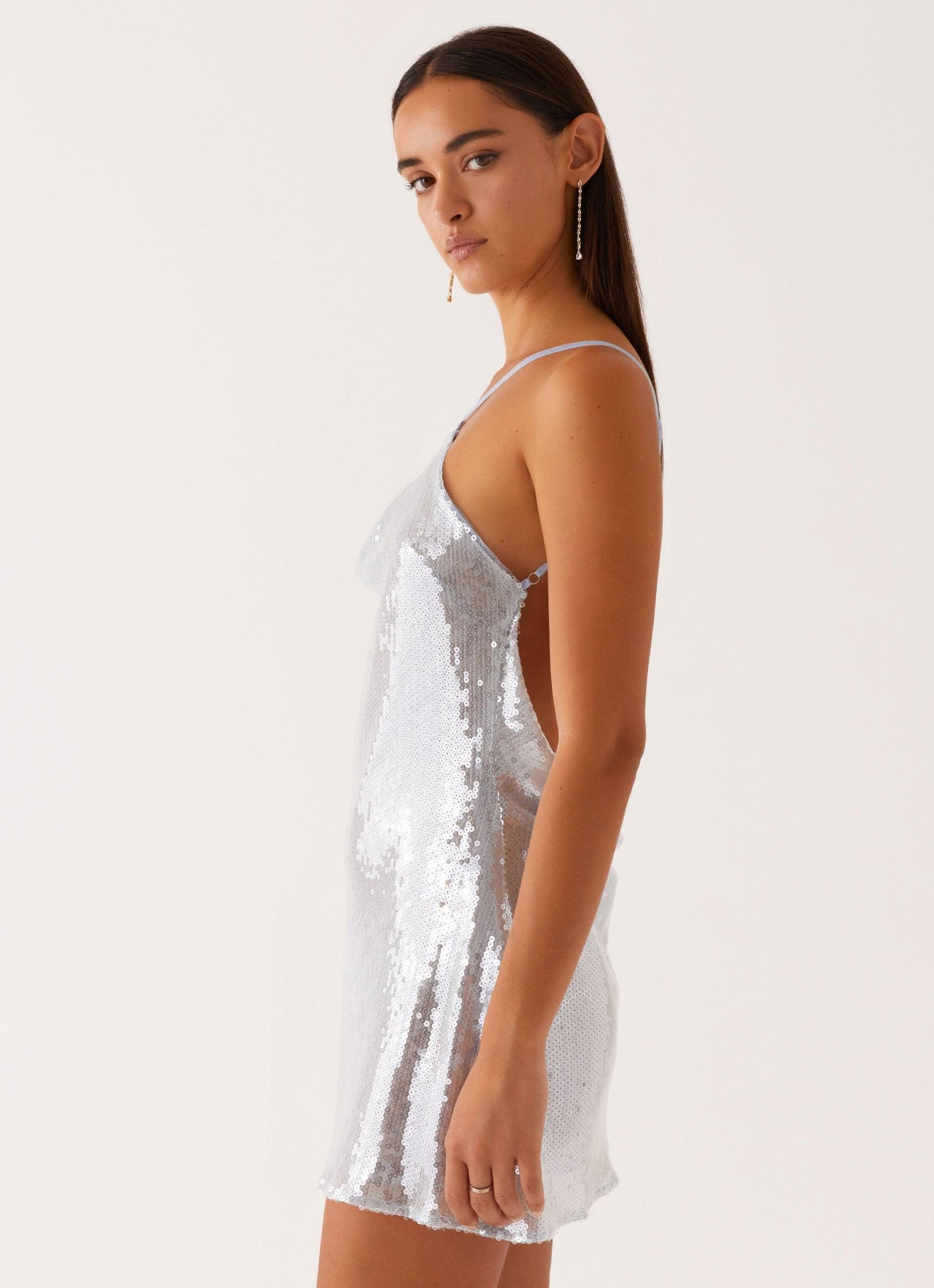 Radiant Energy Cowl Back Mini Dress - Blue Product Image