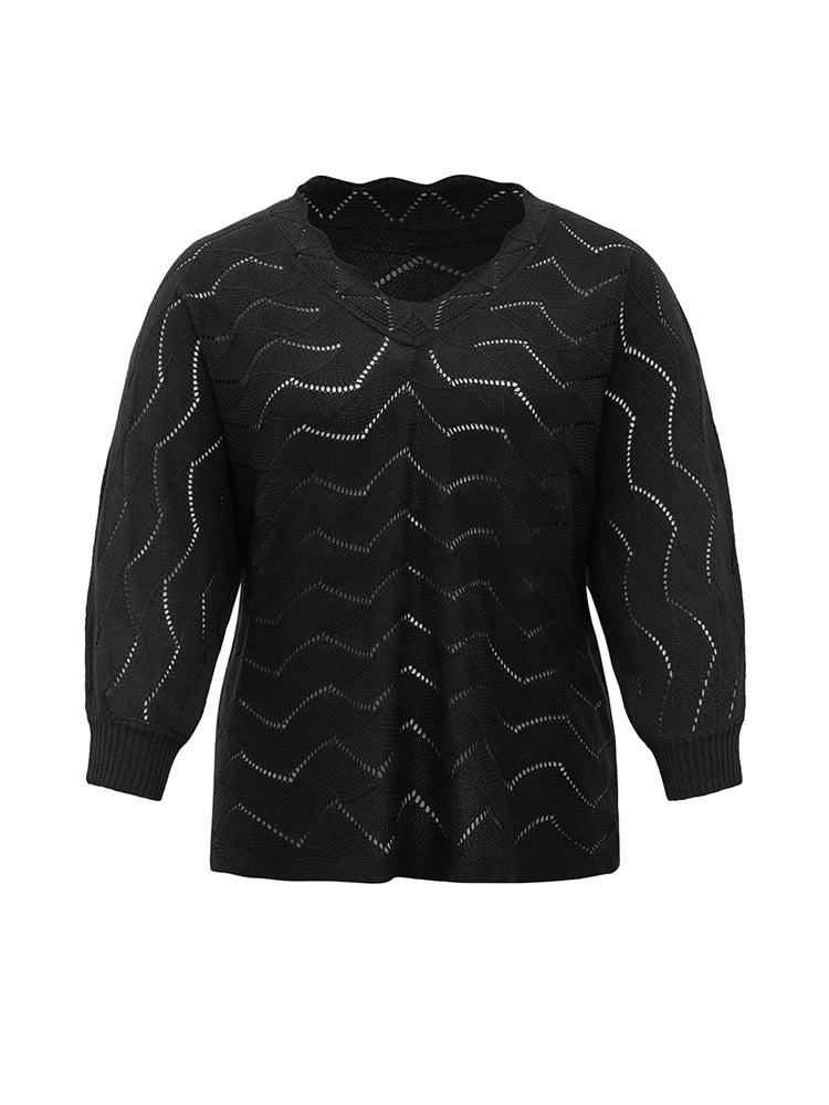 Plain Geometric Eyelet Elastic Cuffs Patchwork Pullover Female Product Image