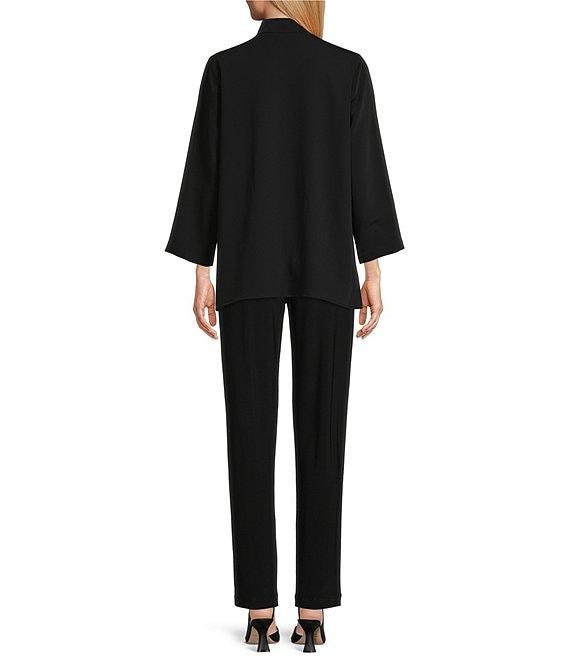 Caroline Rose Matte Crepe Mandarin Collar 3/4 Sleeve Black Rhinestone Button Jacket Product Image