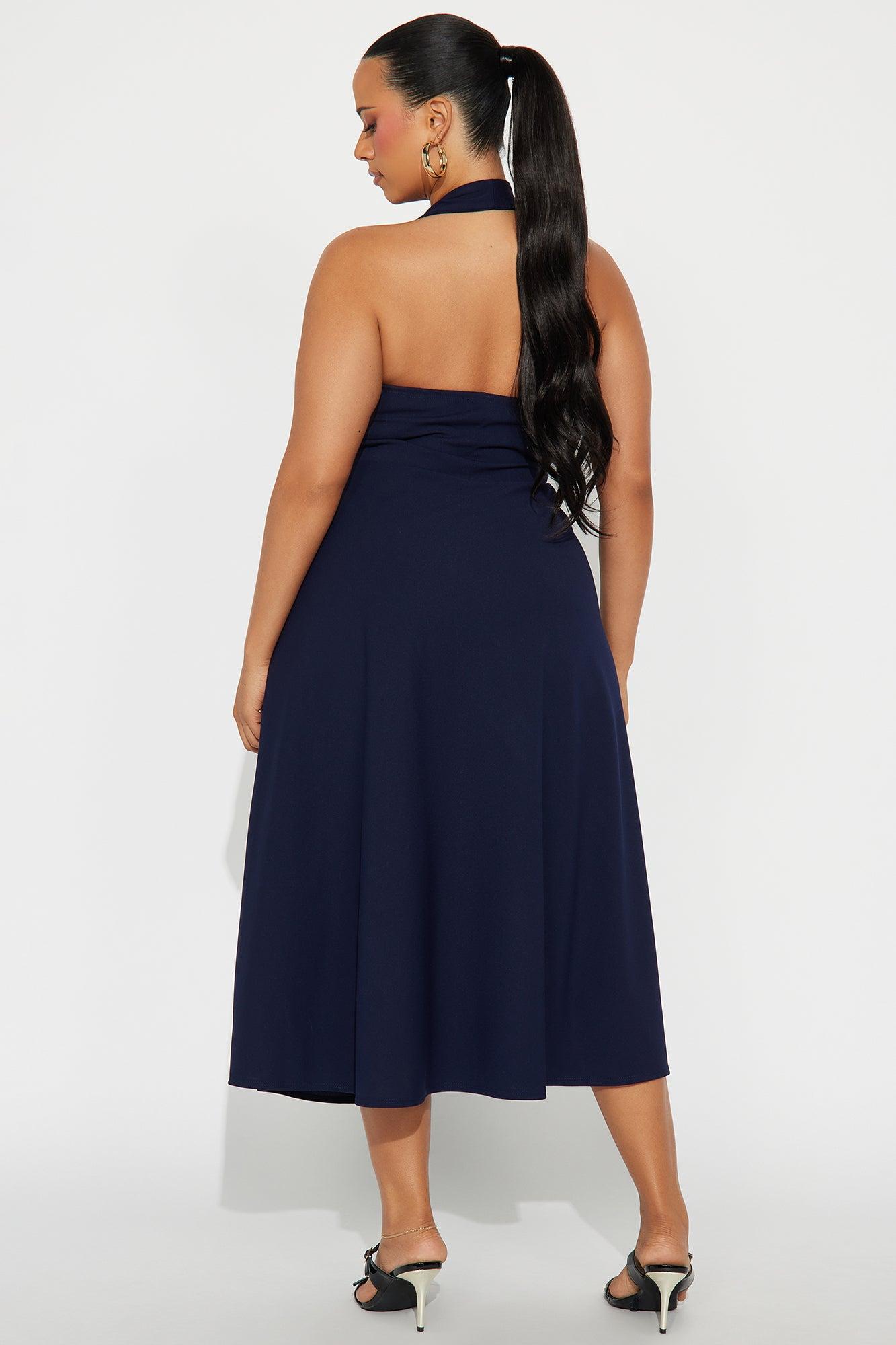 Alena Halter Midi Dress - Navy Female Product Image