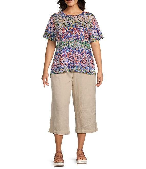 Westbound Plus Size Floral Rainbow Short Sleeve Crew Neck Top Product Image