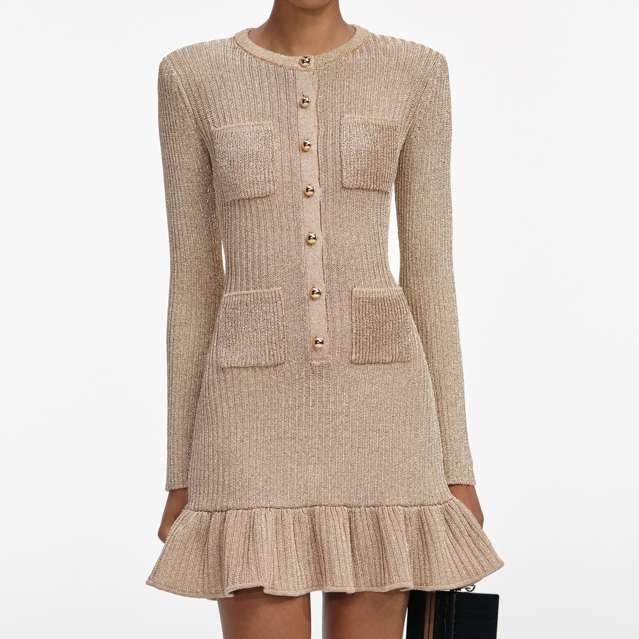 Gold Lurex Knit Mini Dress Product Image