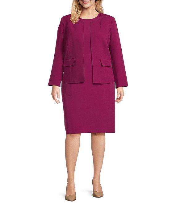 Kasper Plus Size Crepe Long Sleeve Open Front Jacket Product Image