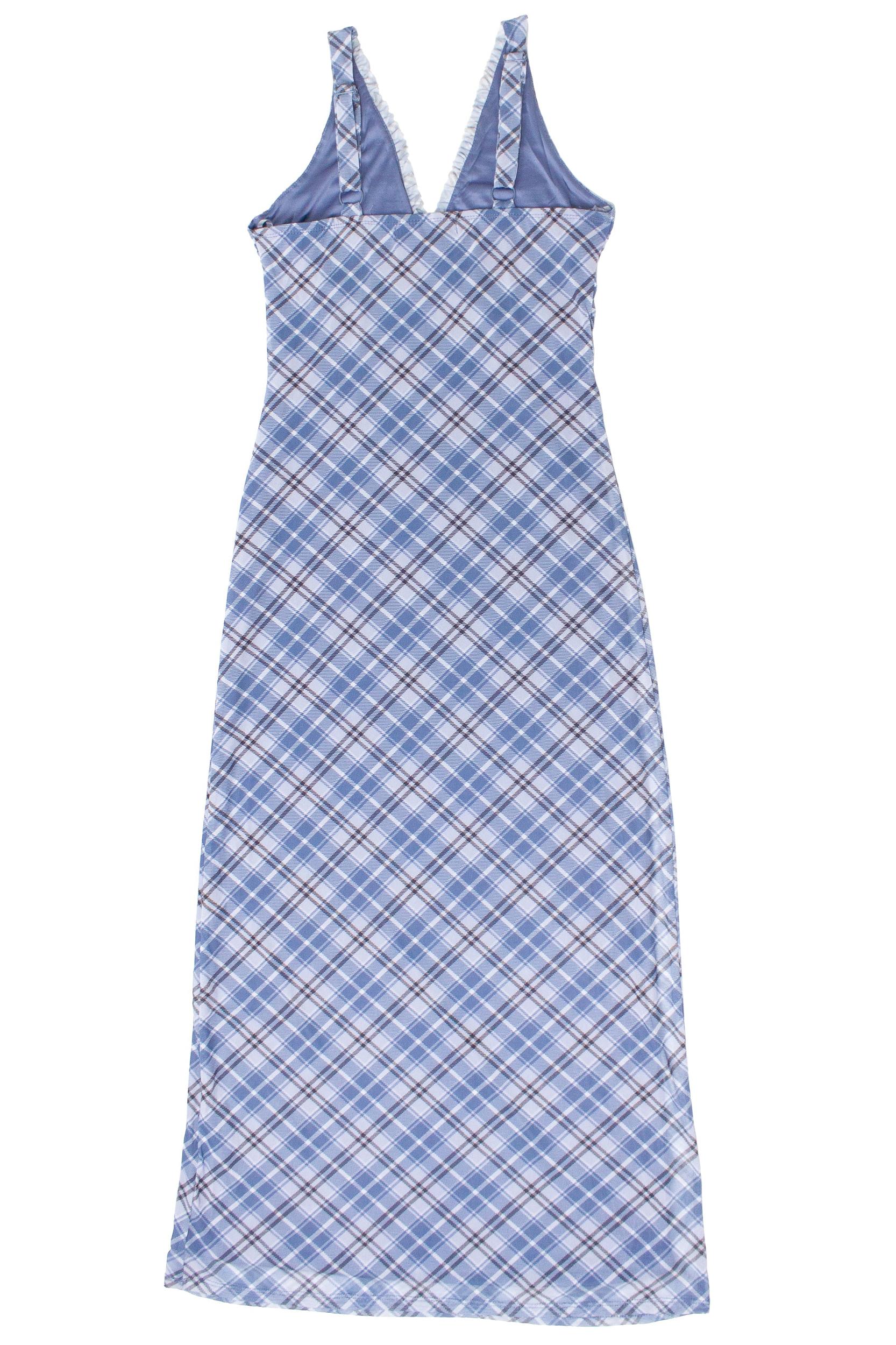 Mesh Plaid Cami Plunge Maxi Dress Product Image