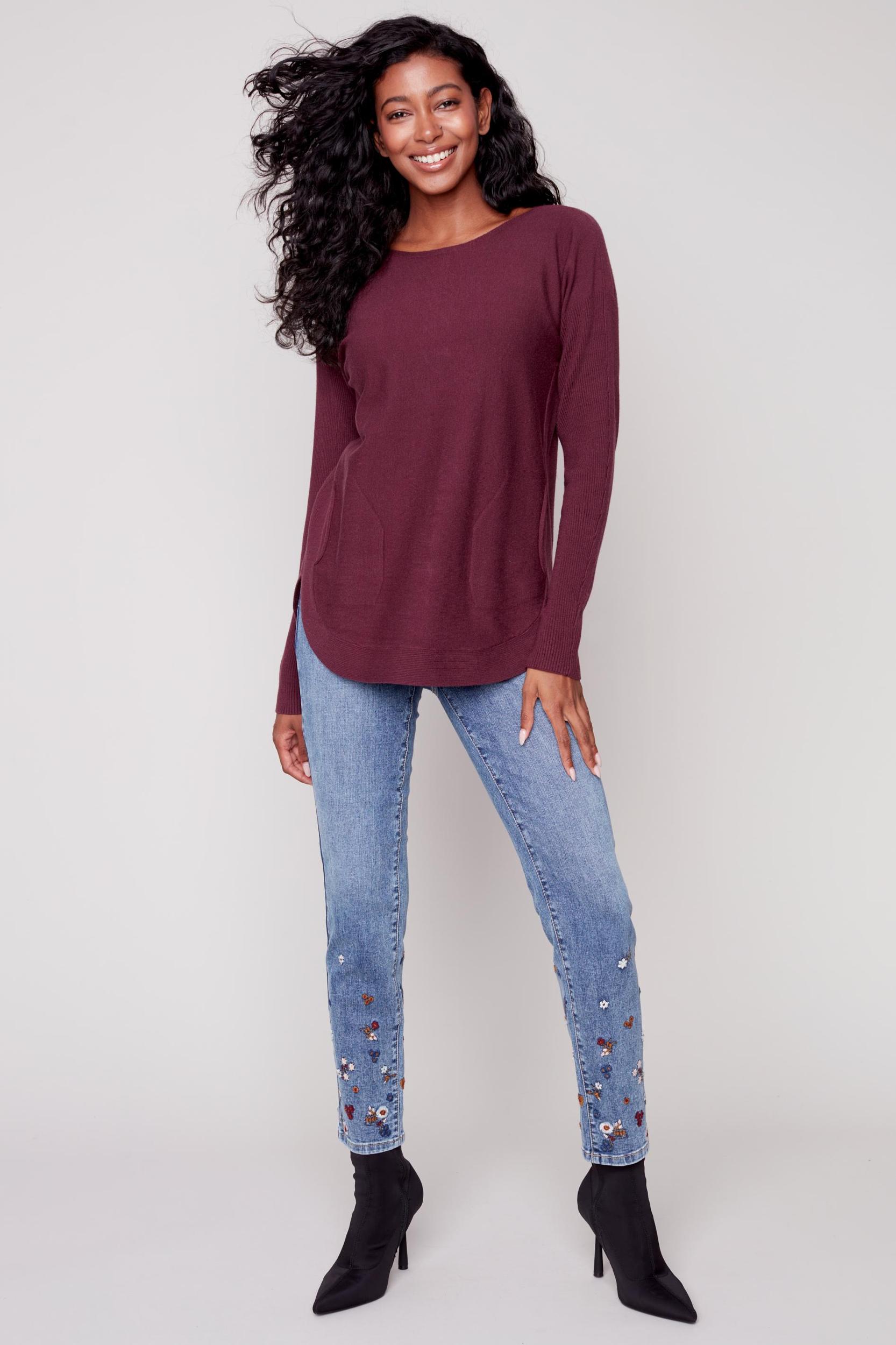 Long Sleeve Sweater with Back Eyelet Detail Product Image