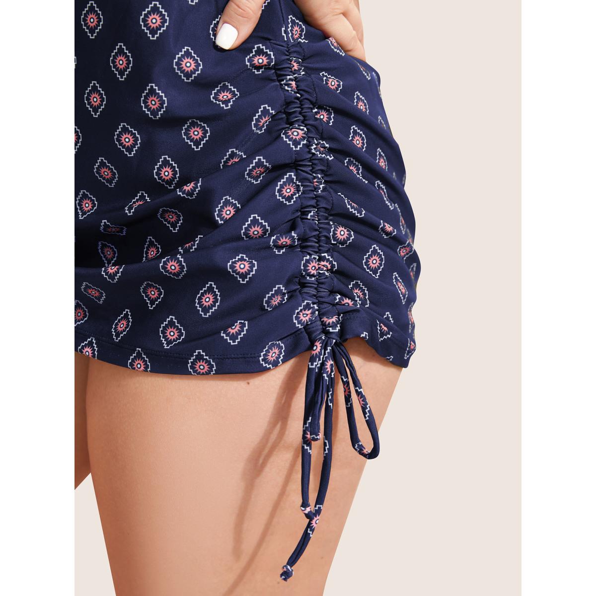 Plus Size V Neck Bandana Print Drawstring Swim Top Women's Swimwear Black Beach Tie knot High stretch Skinny V-neck Curve Swim Tops BloomChic 18-20/2X Product Image