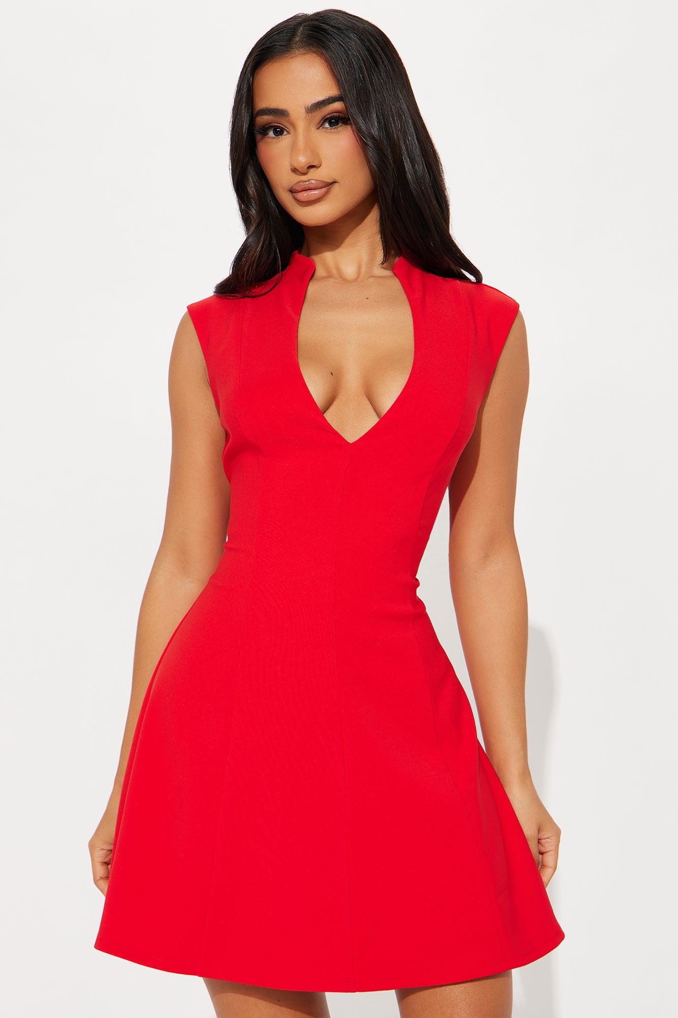 Tailor Made V Neck Mini Dress - Red Product Image