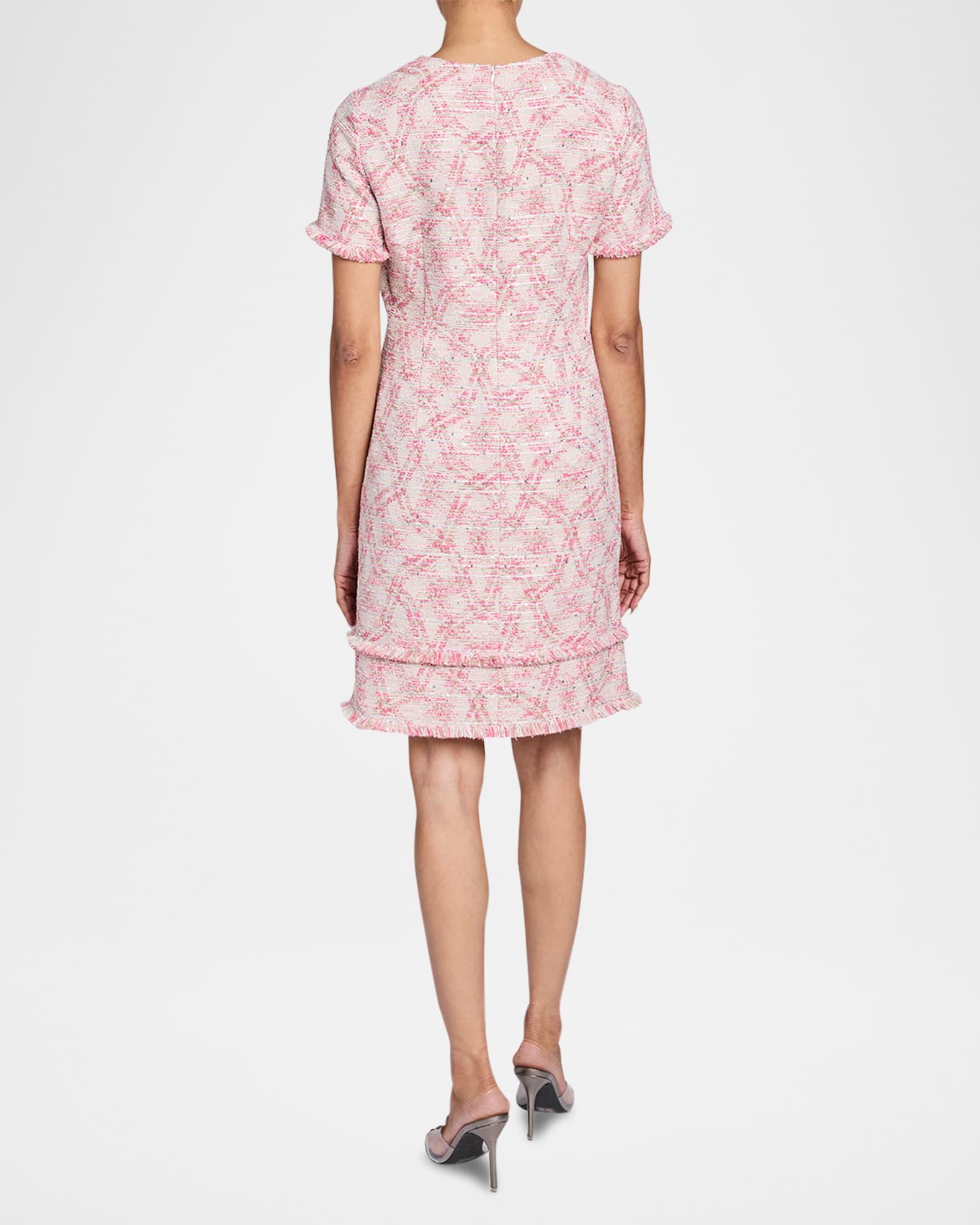 Fringe-Trim Sequin Tweed Dress Product Image