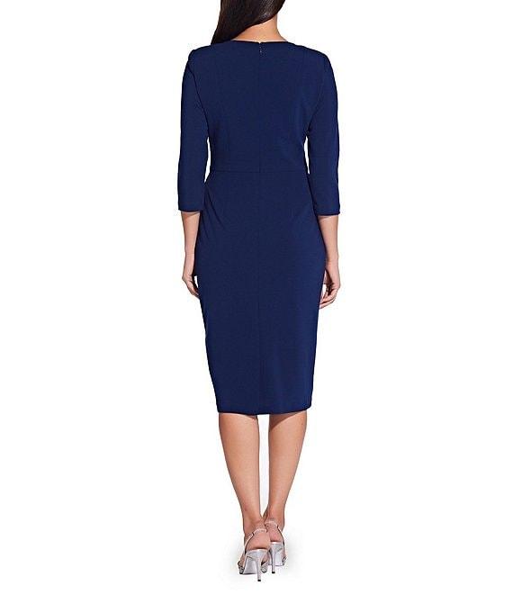 Adrianna Papell Stretch Crepe Crew Neck Tie Waist 3/4 Sleeve Midi Sheath Dress Product Image
