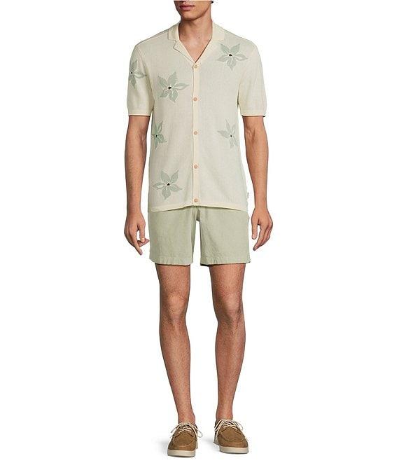 Rowm Outsider's Oasis Short Sleeve Jacquard Flower Button Front Sweater Knit Shirt Product Image