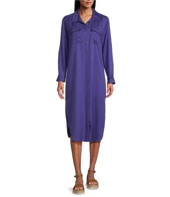 Westbound Petite Size 3/4 Roll-Tab Sleeve Button-Front Midi Shirt Dress Product Image
