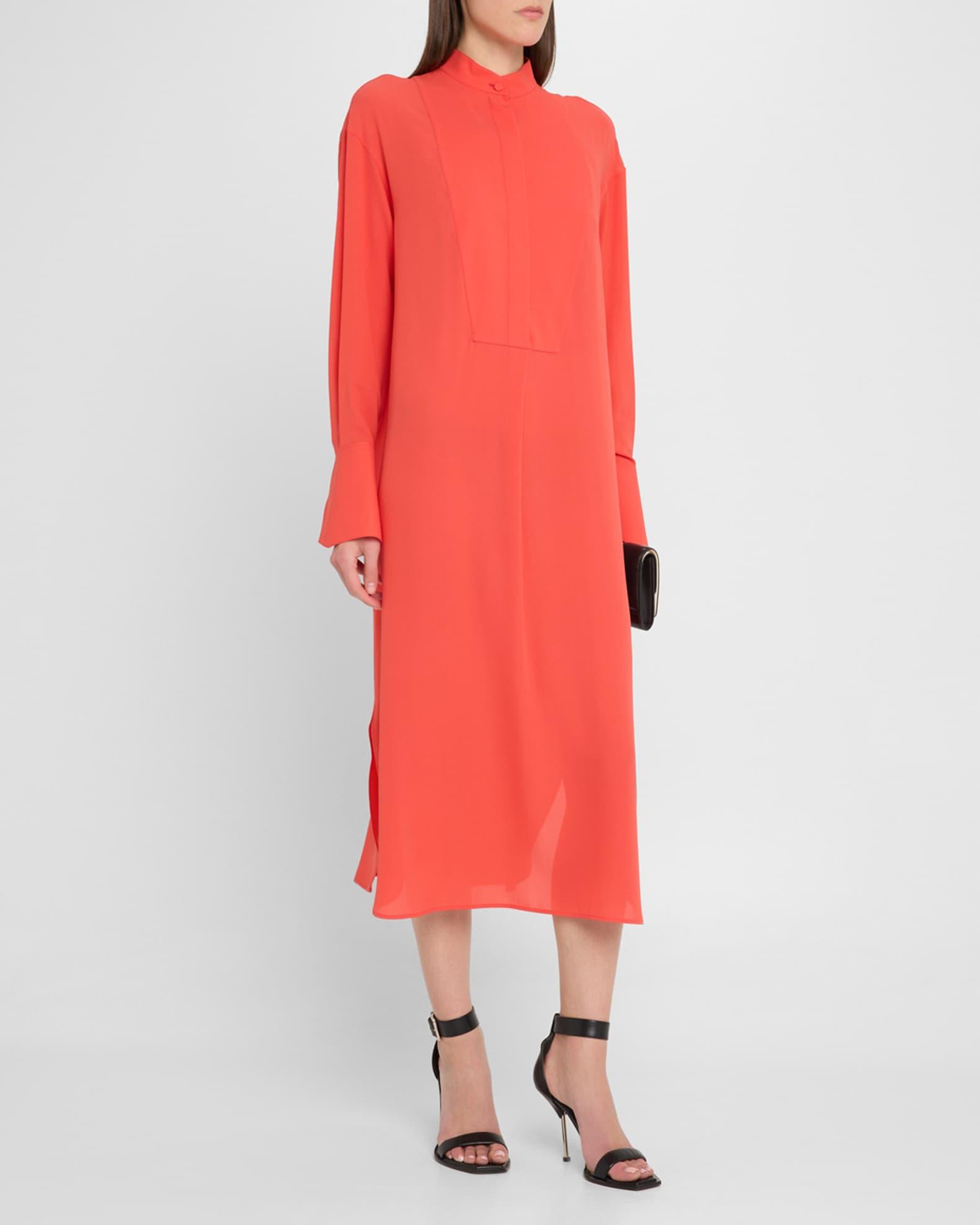 Long-Sleeve Silk Midi Day Shirtdress Product Image