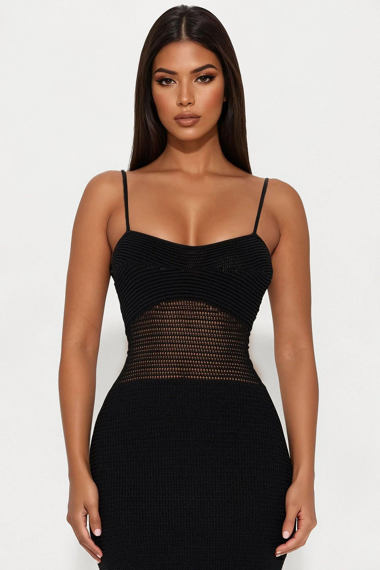 Coastline Crochet Vacation Midi Dress - Black Female Product Image