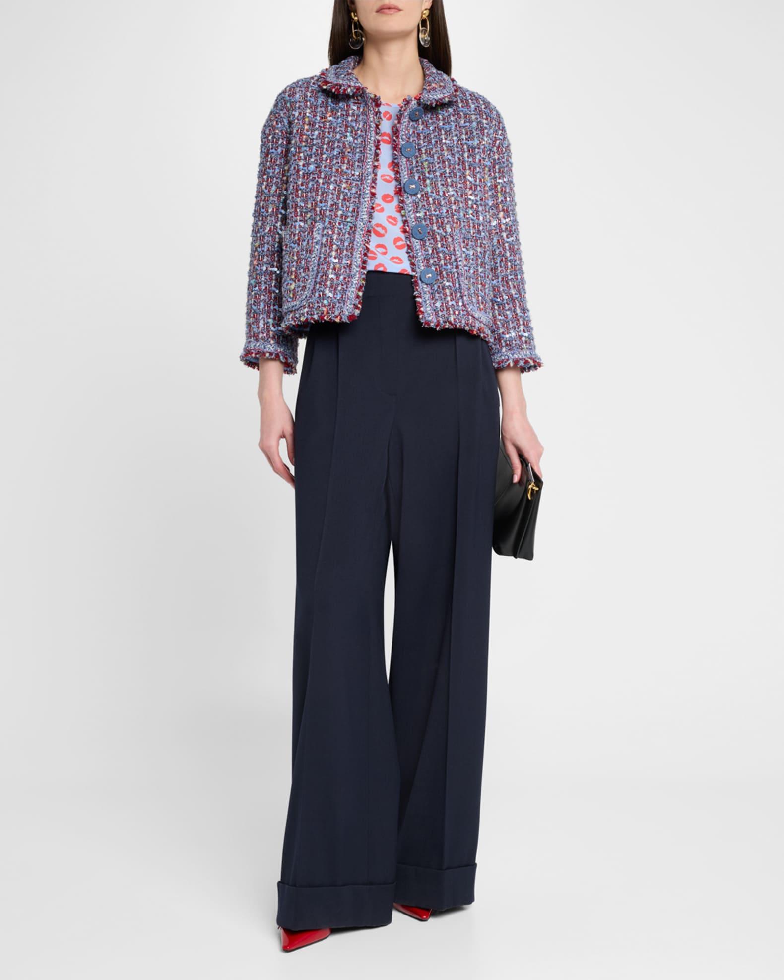 3/4-Sleeve Paillette Multi Tweed Caban Jacket Product Image