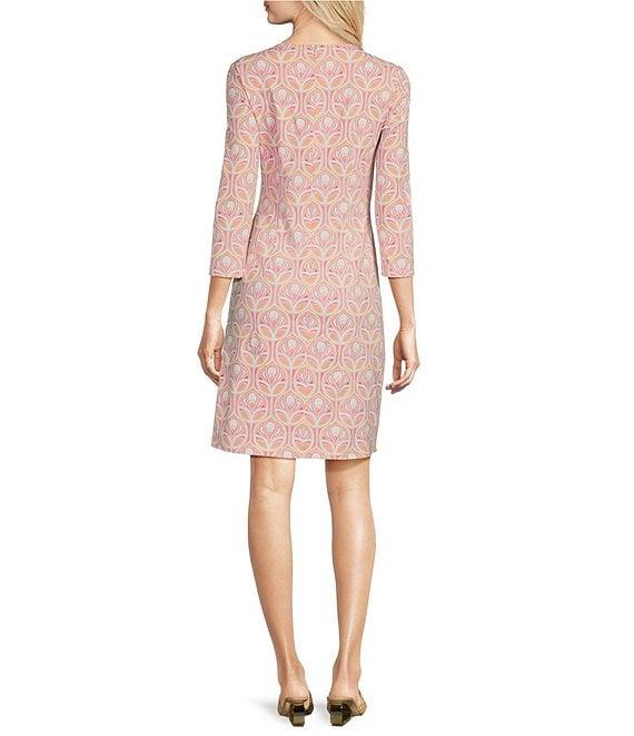 J.McLaughlin Sophia Catalina Printed Knit Round Neck 3/4 Sleeve Sheath Dress Product Image