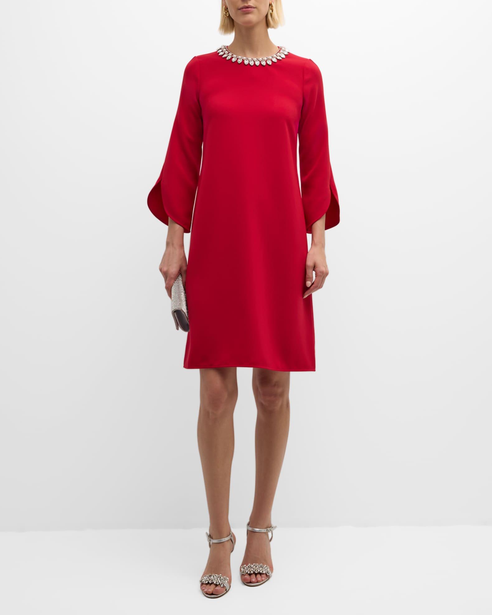 Crystal-Embellished Crepe Midi Shift Dress Product Image
