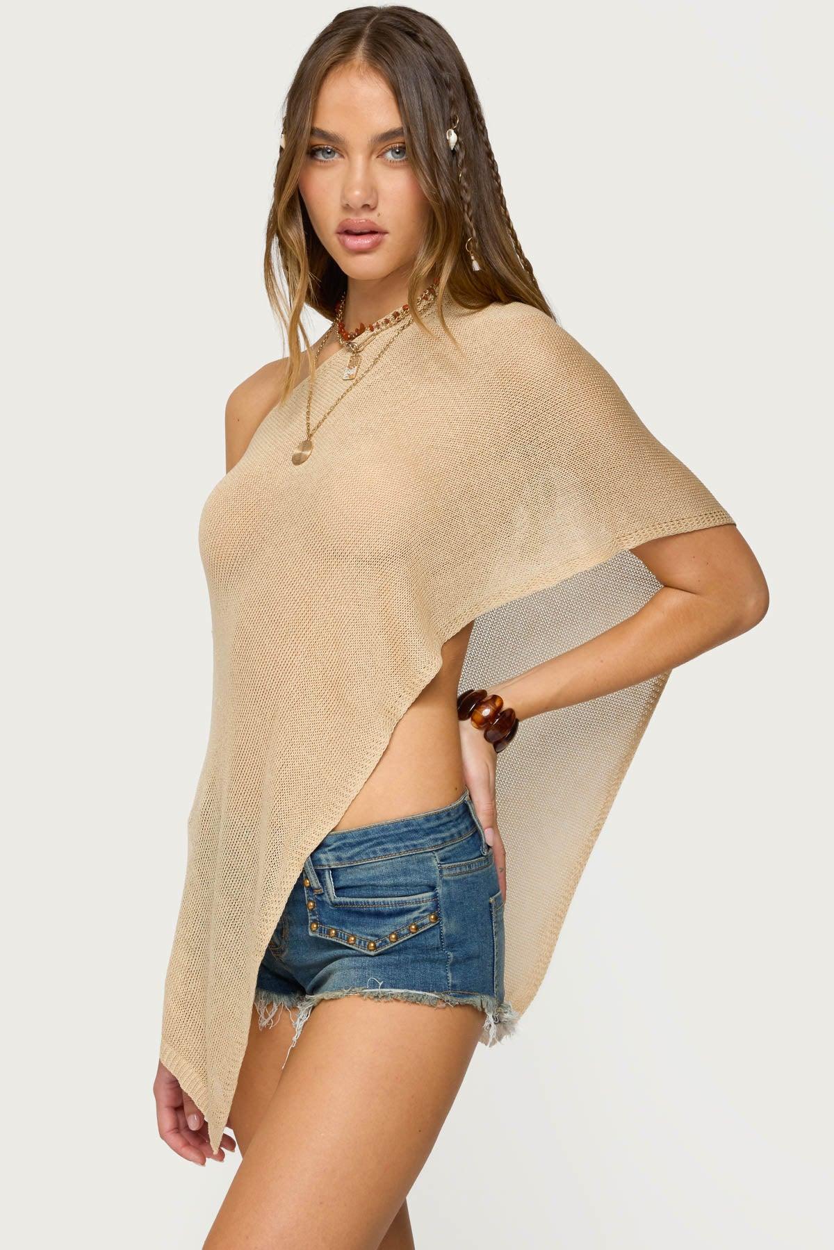 Azalia Asymmetric Knit Poncho Product Image