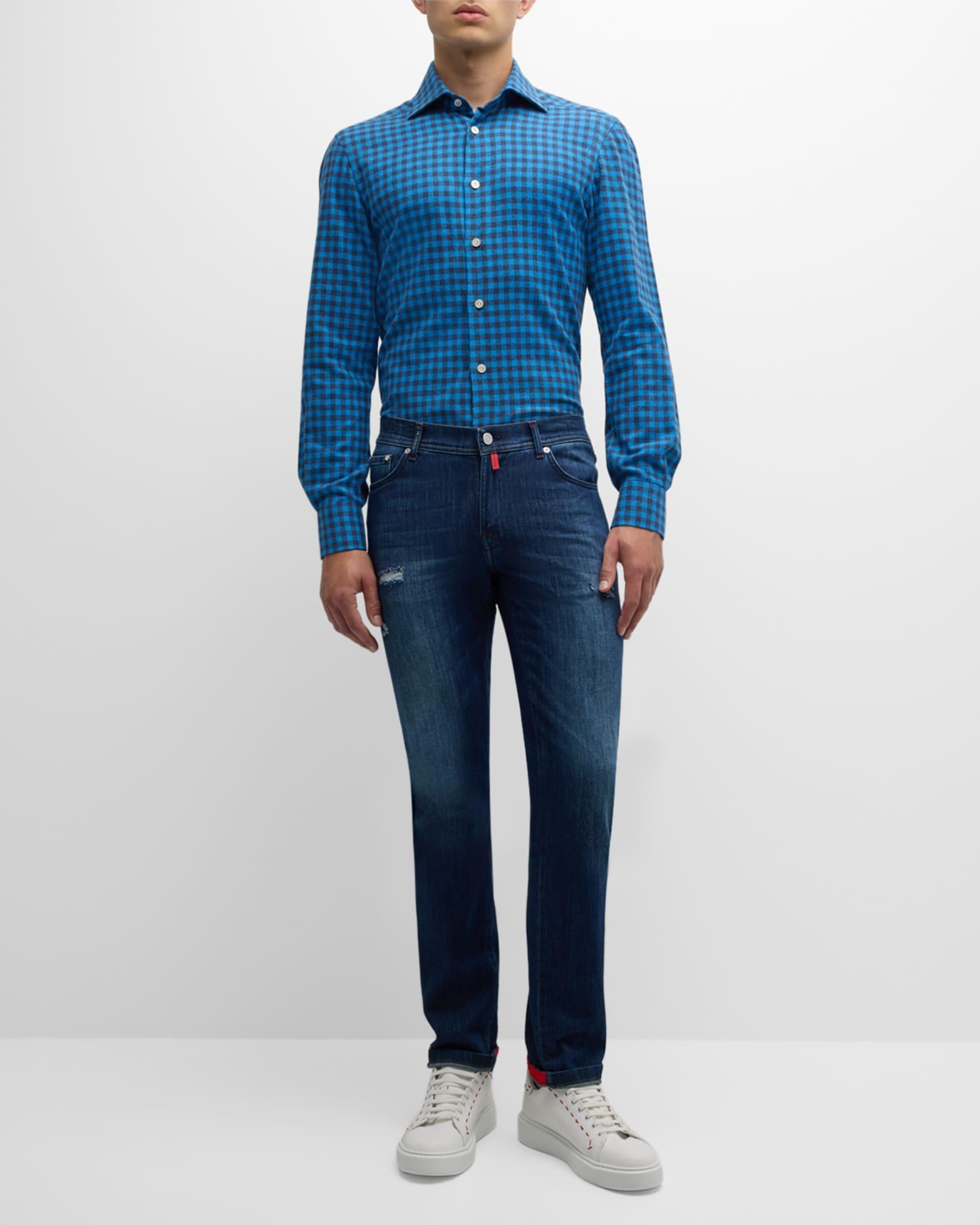 Men's Gingham Flannel Casual Button-Down Shirt Product Image